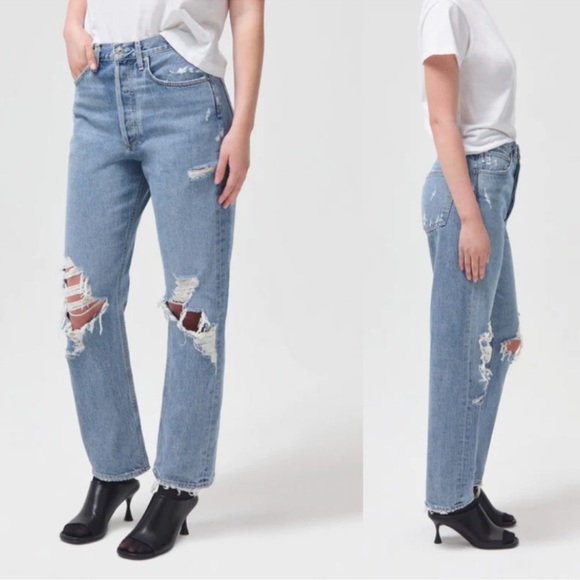 Agolde 90s Jeans Distressed Mid-Rise Button Fly Jeans size 25 - Picture 2 of 11